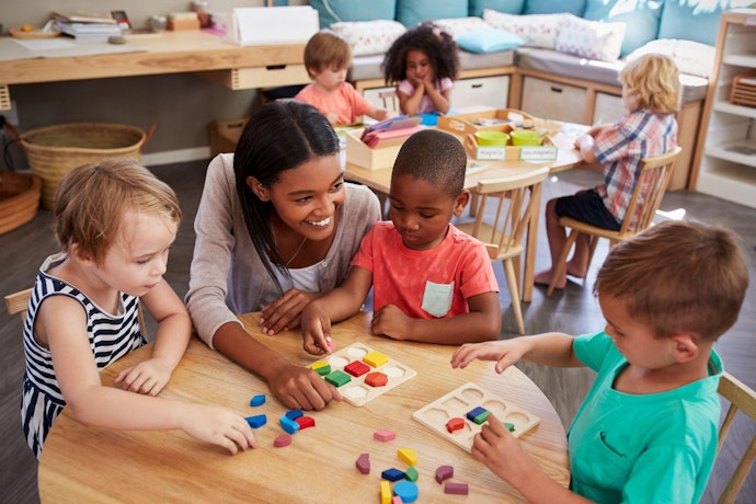Montessori classroom with children